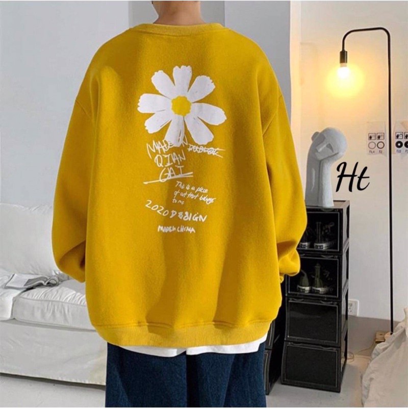 áo nỉ cổ tròn dài tay hoa cúc lưng chữ ký desinge