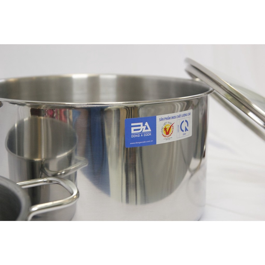 Bộ 3 Nồi inox Đông á Đáy Từ 16cm, 18cm, 24cm nắp kính [Dùng cho mọi loại bếp]