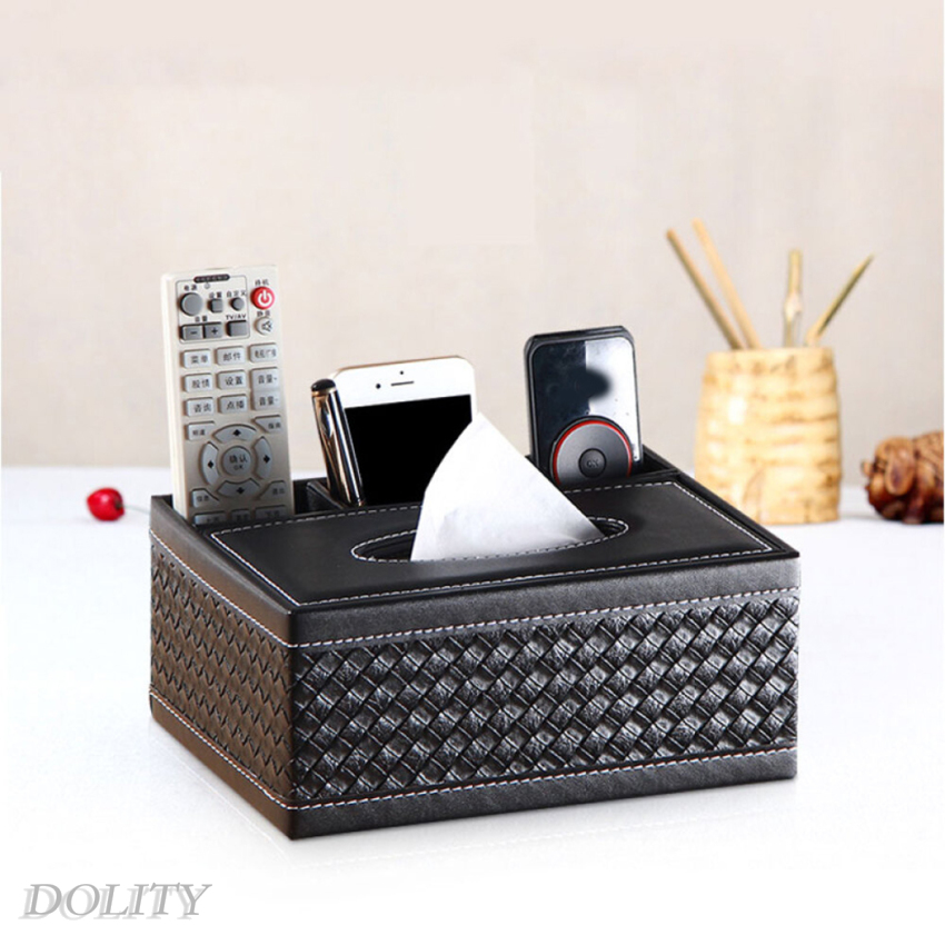 [DOLITY]Tissue Box Desktop Remote Control Smartphone Holder Organizer Decorative Black