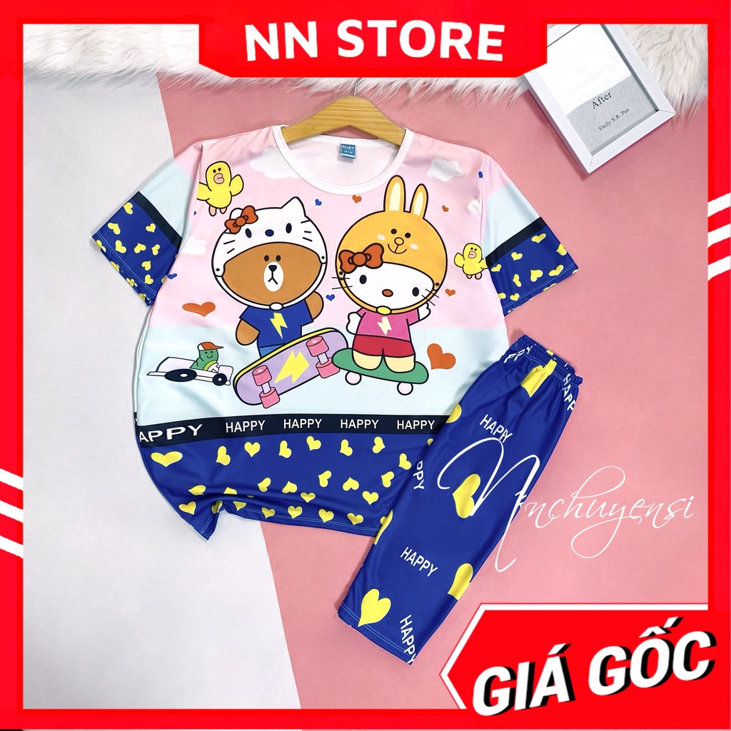 Đồ bộ thun quần LỬNG mẹ và bé size đến 70kg chất thun mềm mát in hình chibi gấu dễ thương DBRBL FULL SIZE