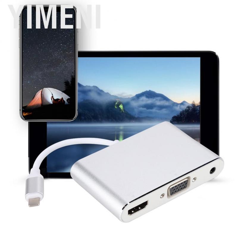 Cáp Chuyển Đổi Âm Thanh Từ Cổng Hdmi + Vga + Audio Hd Hub Cho Iphone5 / 5s / 6 / 6s / 6plus / 6splus / 7 / Ipad4 / Ip