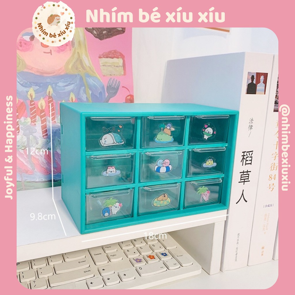 [KÈM STICKER] Kệ đựng đồ mini/Hộp ngăn kéo 9 ngăn nhiều màu sắc TN32