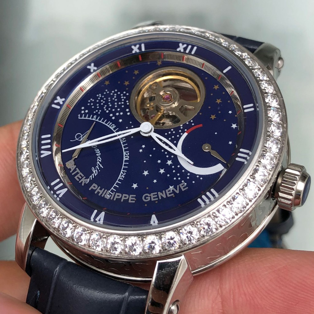 Đồng Hồ Nam PP GENEVE Viền Đá, Cơ Lộ Máy Automatic Nhật, Size 41mm Chống Nước 5ATM