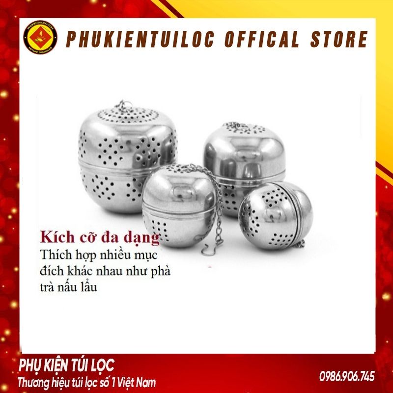 Bóng Lọc Trà inox mạ bạc cao cấp có dây treo tiện lợi- nhiều kích thước
