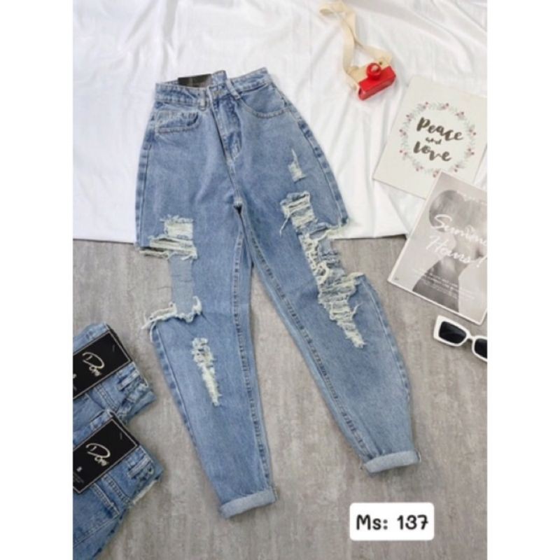 [Giá siêu rẻ] Quần baggy jeans rách mảng siêu cá tính (mã 137), kèm ẢNH THẬT TRẢI SÀN
