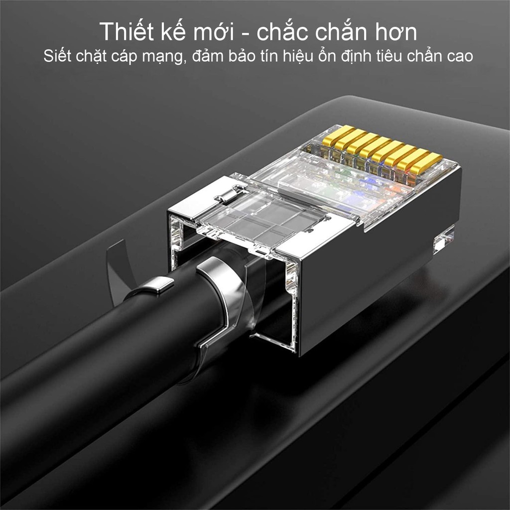 Hạt đầu bấm mạng bọc inox Cat7 thiết kế đuôi kẹp cố định vào cáp cao cấp UGREEN 70316