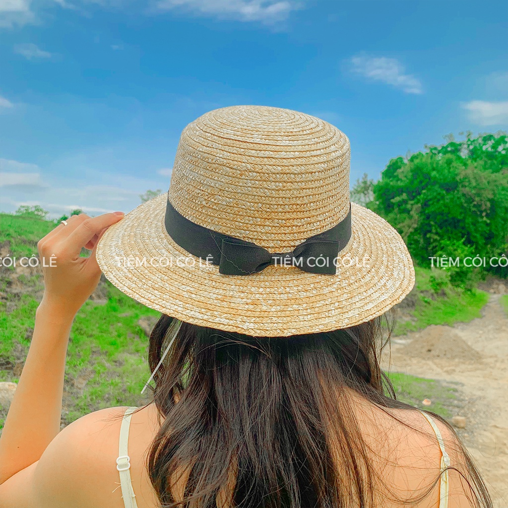 Nón cói gaucho nơ đen thời trang dùng cho bạn gái đi biển, chụp ảnh - Tiệm Cói Cô Lê