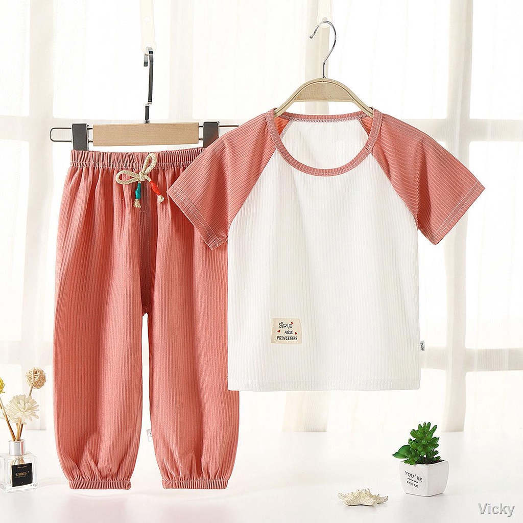 AOHUI Summer Children Bộ áo thun quần chống muỗi cho bé trai và bé gái, áo khoác mỏng, đồ ngủ ngắn tay, từ 1-3-5-7 tuổi