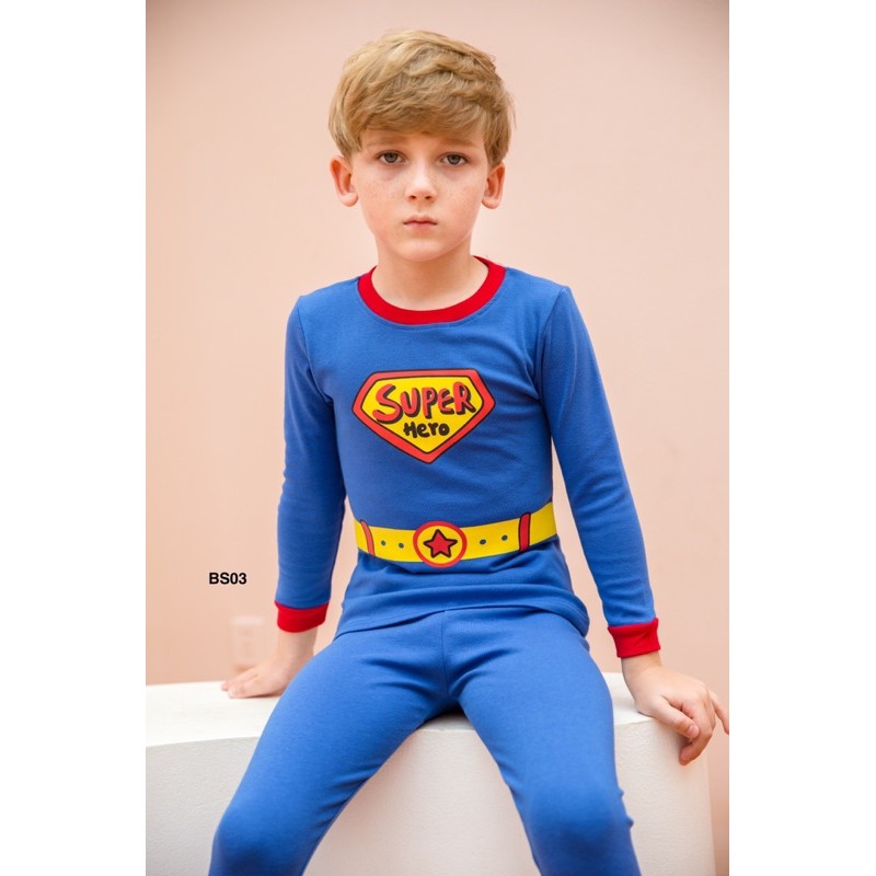 Quần áo trẻ em Bộ đồ ngủ thu đông  thu đông Siêu nhân superman BS03