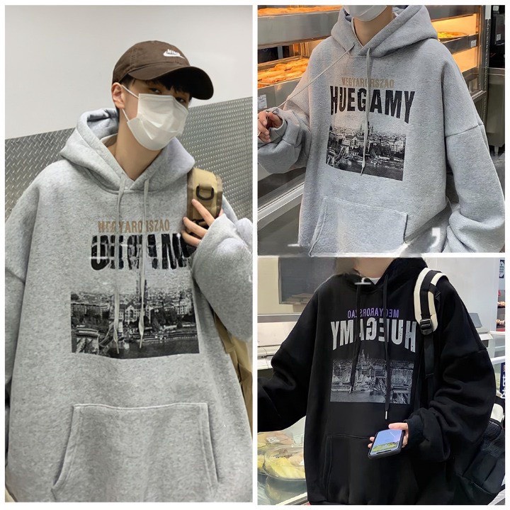 Aó hoddies nỉ bông siêu bông siêu dày họa tiết HUEGARY nam nữ mặc cực chất