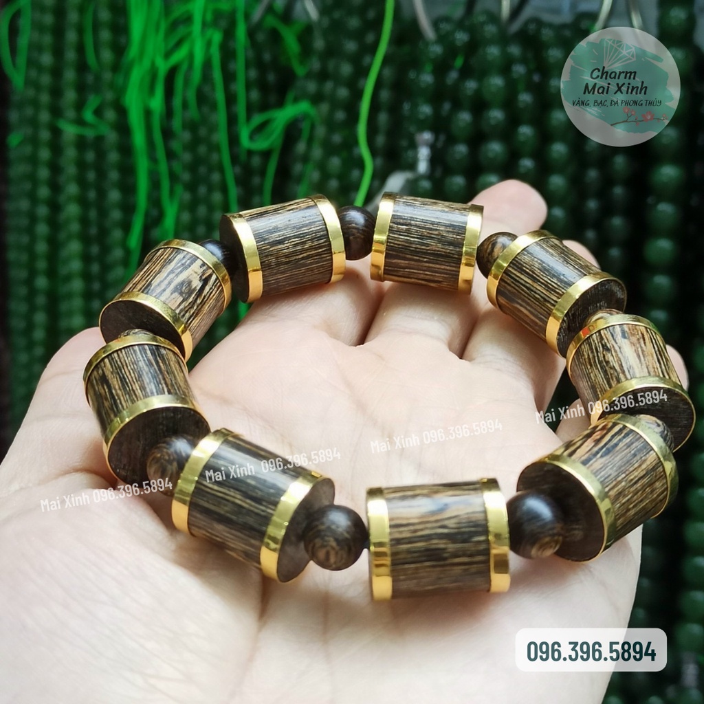 Trầm Hương Sánh Chìm Hạt Trúc Bọc Vang 10 K Cao Cấp - Vòng tay gỗ tự nhiên nam nữ phong thủy