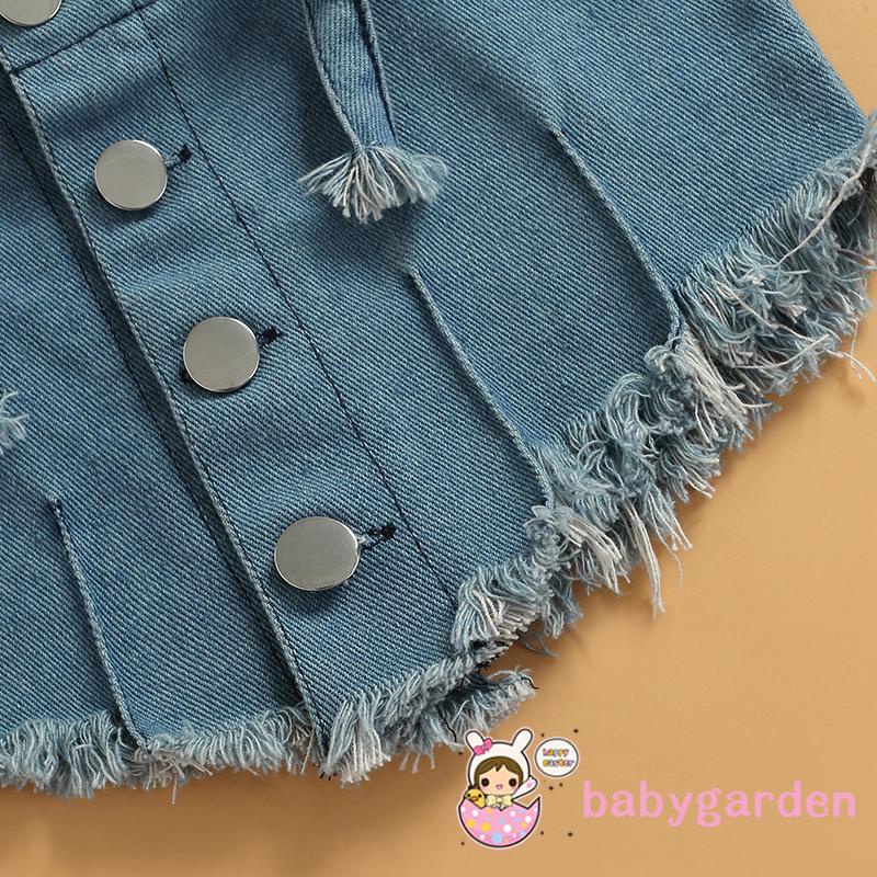 Set áo kiểu hai dây và chân váy lưng cao thiết kế xếp ly vải jean thời trang dành cho bé gái 1-6 tuổi