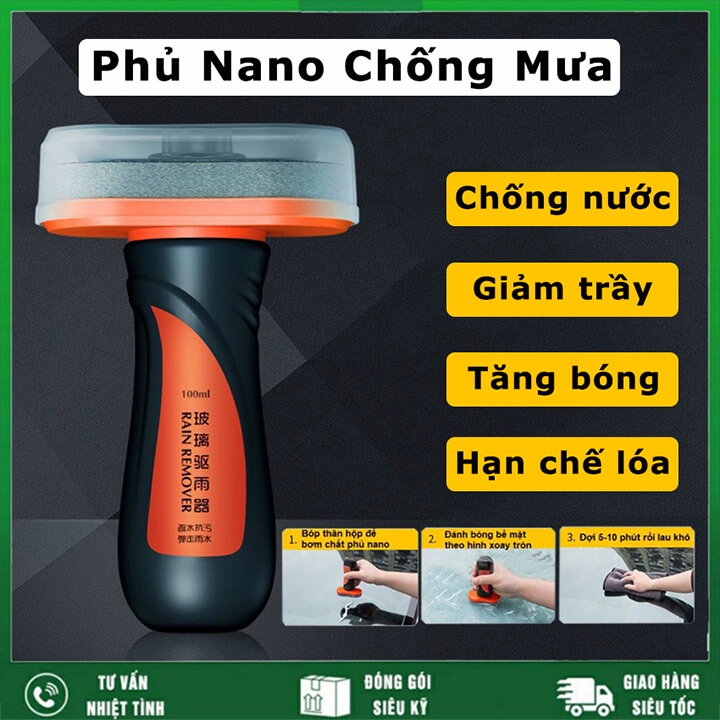 Chai xịt phủ nano chống nước xe hơi, phủ bóng sơn xe ô tô - Chống hơi nước bề mặt kính cận, kính nón bảo hiểm, chống mưa