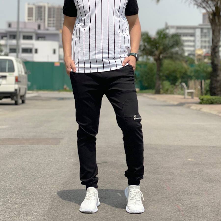 Quần jogger kaki co giãn nam khoá gối slimfit, quần dài nam kaki bo chun ống vải co giãn tốt