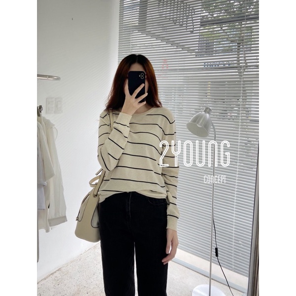 [2YOUNG] [ẢNH THẬT SHOP CHỤP] Áo len mỏng sọc cổ tròn A1444