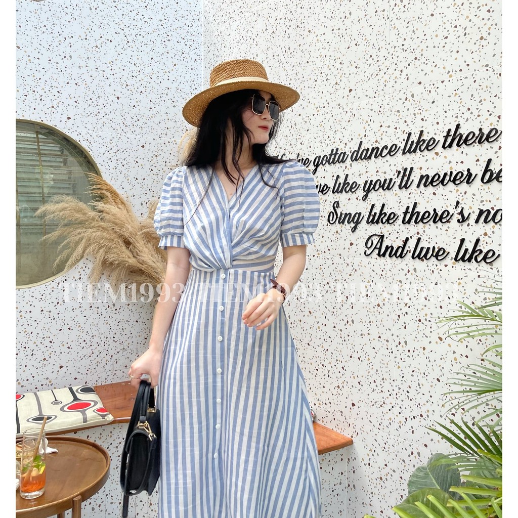 ẢNH THẬT ĐỘC QUYỀN -VÁY DÁNG CHỮ A KẺ XANH HÀN QUỐC | BigBuy360 - bigbuy360.vn