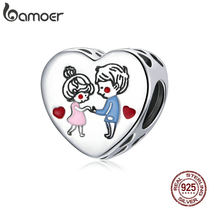 BAMOER Hạt Charm Bạc 925 Hình Trái Tim Dùng Làm Trang Sức Cho Nữ DIY SCC1744