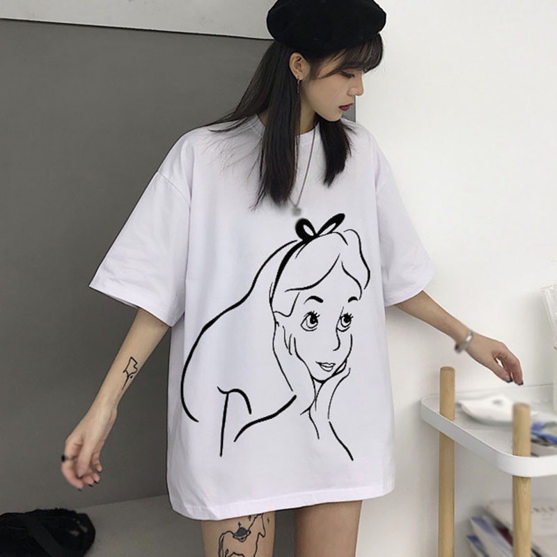 Áo Croptop Tay Ngắn Cổ Tròn Hoạ Tiết Hoạt Hình Phong Cách Hàn Quốc