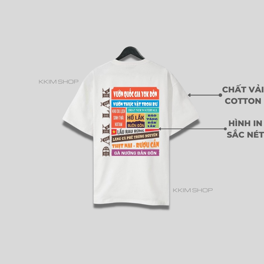 Áo thun tay lỡ ĐẮK LẮK, Áo phông 63 tỉnh thành Form rộng oversize, chất liệu Cotton KKIMSHOP