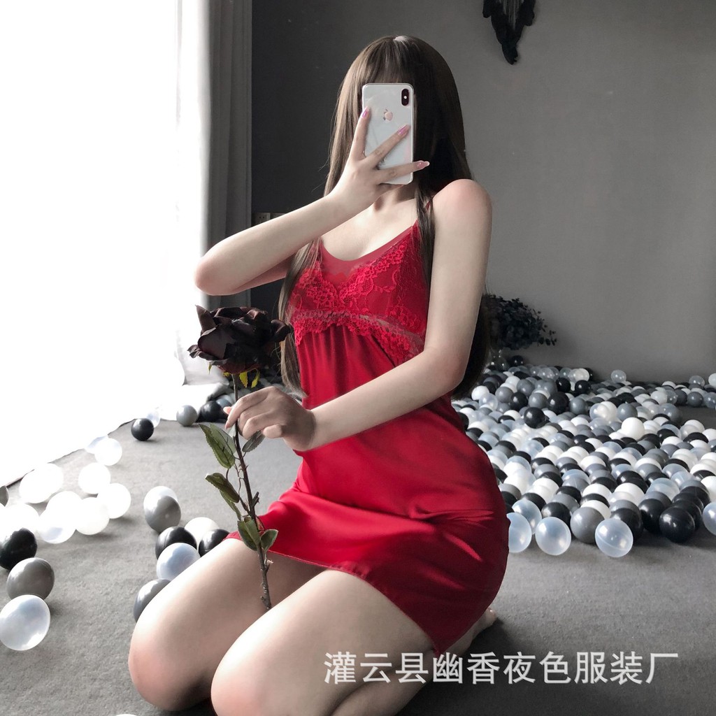 Váy ngủ hai dây lụa satin sexy cao cấp Đầm mặc nhà gợi cảm quyến rũ Mã 2