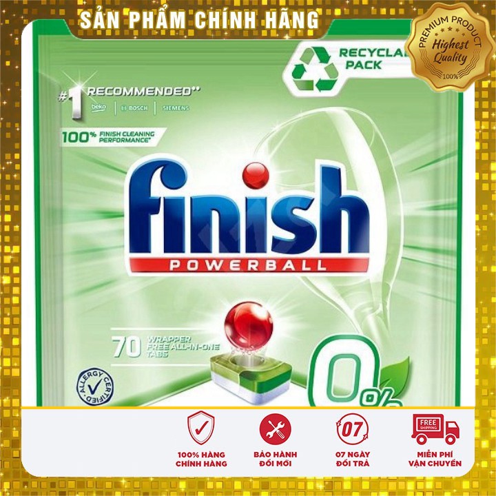 Viên rửa bát Finish Powerball 0% 70 viên [khuyến mại 3 Viên Finish All-in-1]