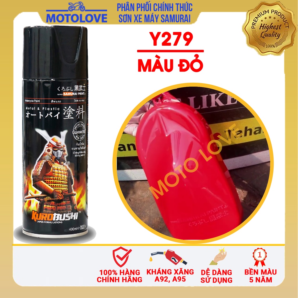 Combo Sơn Samurai màu đỏ Y279   loại 2K chuẩn quy trình độ bền 5 năm gồm 2K04 - 102- Y9094 -2k01 nhập khẩu từ Malaysia.