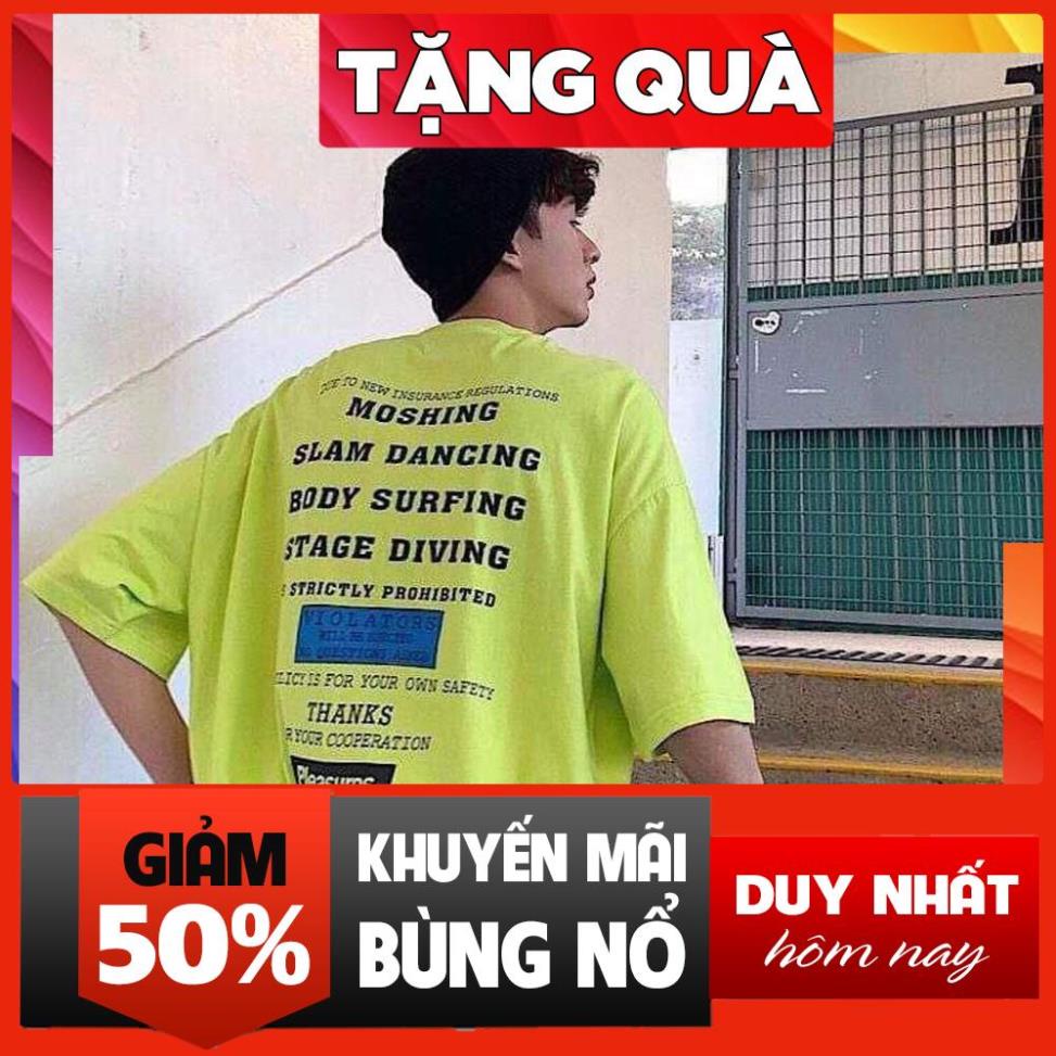 Áo phông tay lỡ freesize nữ Unisex thun form rộng, mặc cặp, nhóm, lớp màu xanh chuối in chữ sau lưng *