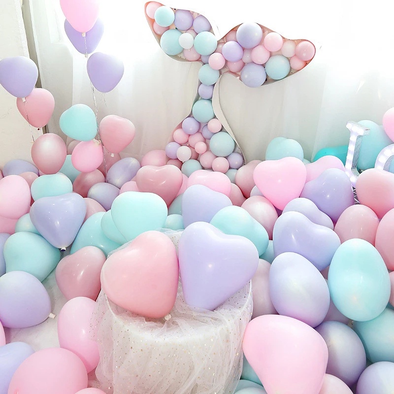 Set 50 Bong Bóng 12 Inch Trái Tim Hồng Macaron Trang Trí Tiệc Cưới/Sinh Nhật