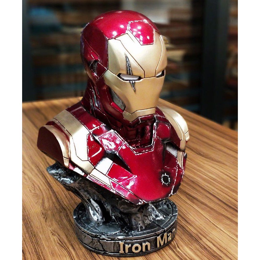 Mô hình tượng bán thân Iron Man Tony Stark MK46 cao 36cm tỷ lệ 1/2 Loại Bạc Đồng, Có led, xước chiến đấu
