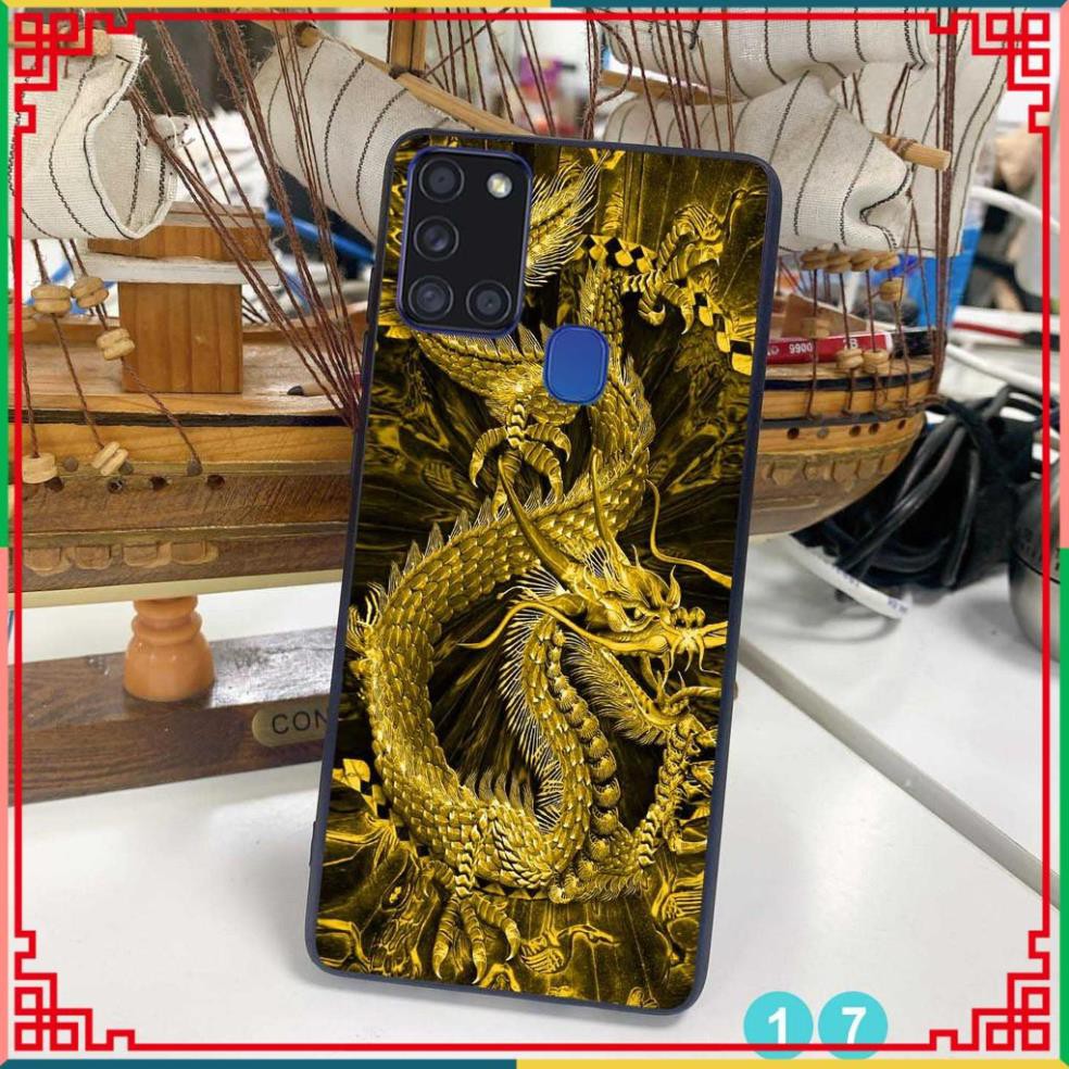 Ốp lưng in kính cường lực 3D đẹp, sắc nét họa tiết hình rồng vàng quyền lực cho điện thoại samsung A21s - M21 -  M30s