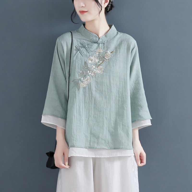 ☻ L O T U S ☻ Áo Kiểu Sườn Xám Thêu Hoa Plus Size CAL1757