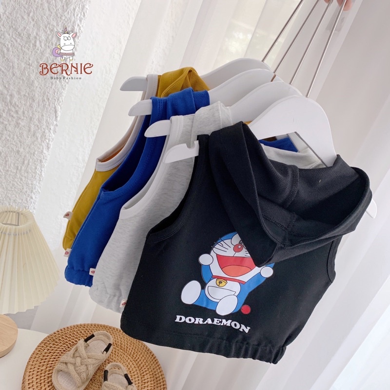 Áo ghile có mũ chất cotton da cá mặc thu cho bé trai bé gái sz 80-120