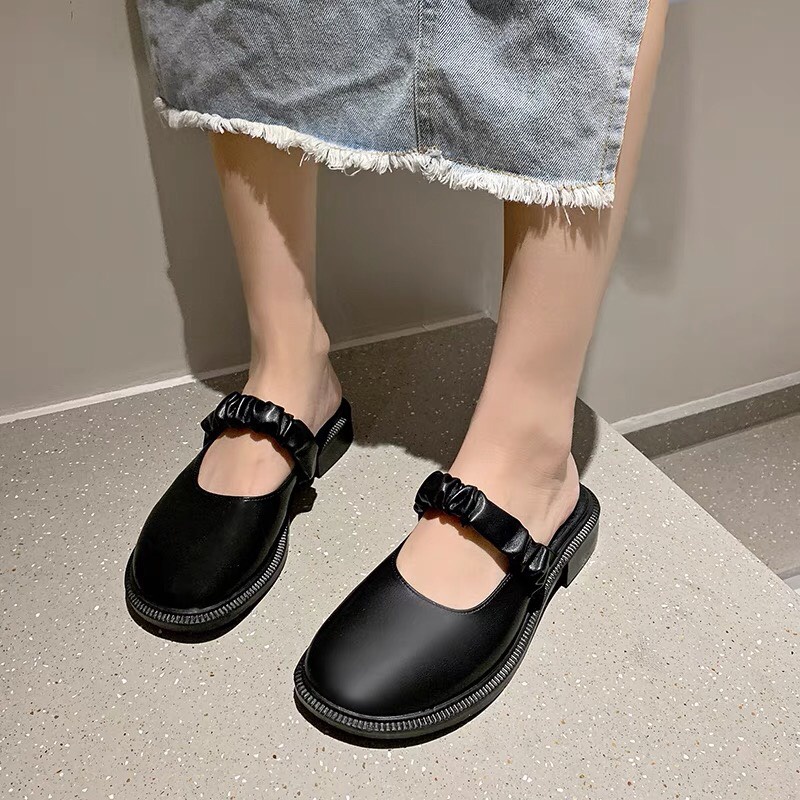 Giày sục nữ dáng thời trang quai ngang mẫu mới cực xinh , sục nữ chất da 2 màu êm chân 008