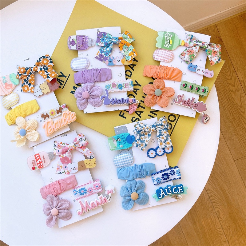 Bộ 8 kẹp tóc hình nơ thêu hoa xinh xắn cho bé gái