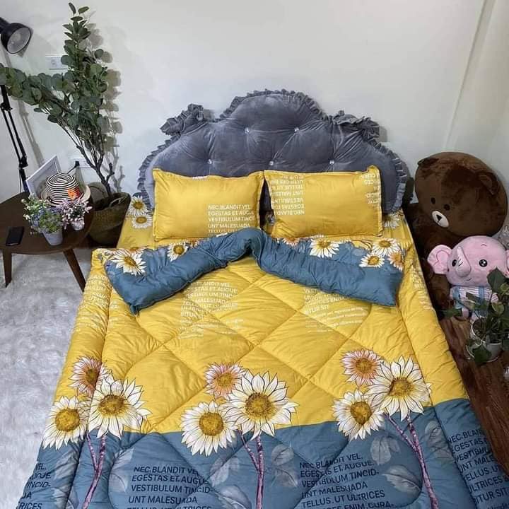 Trọn bộ 5 món chăn ga gối phao poly cotton có ruột bông dầy loại 1 như hình