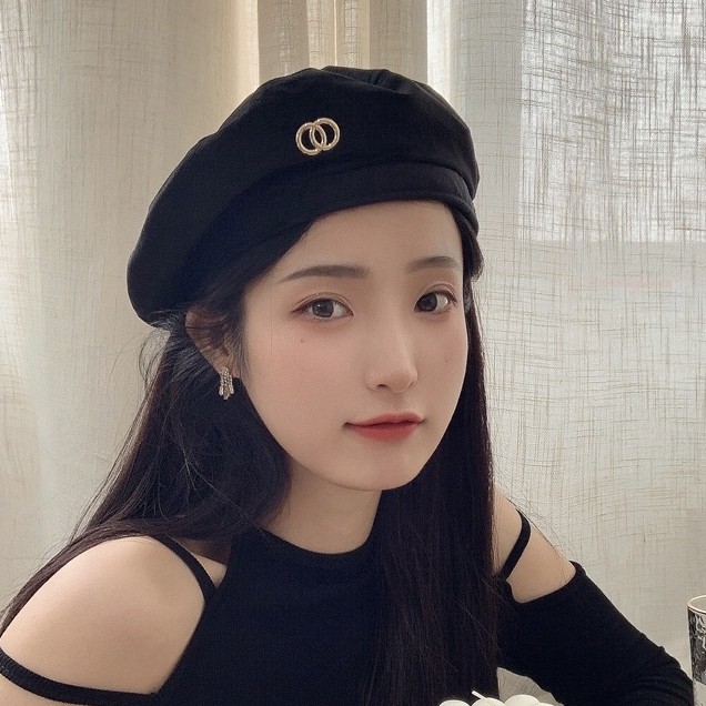 Mũ Beret Vải Nhung Màu Đen Phong Cách Hàn Quốc Cổ Điển Chất Lượng Cao