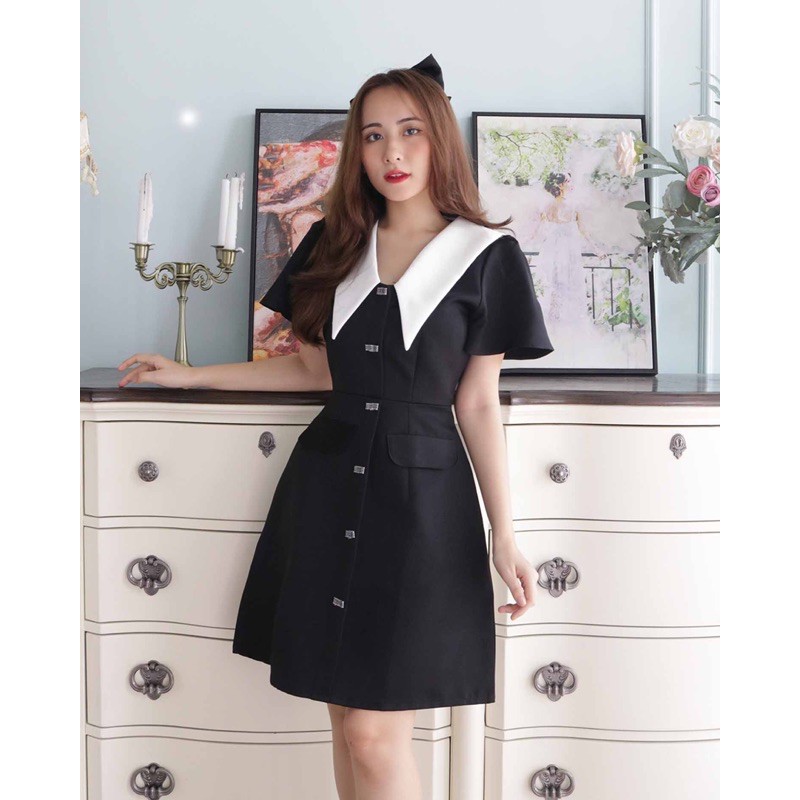 Đầm đen dự tiệc chất phi mờ cao cấp hack dáng trắng da cho nàng nấm "ẢNH THẬT" thiết kế cao cấp dáng xòe tay ngắn | BigBuy360 - bigbuy360.vn