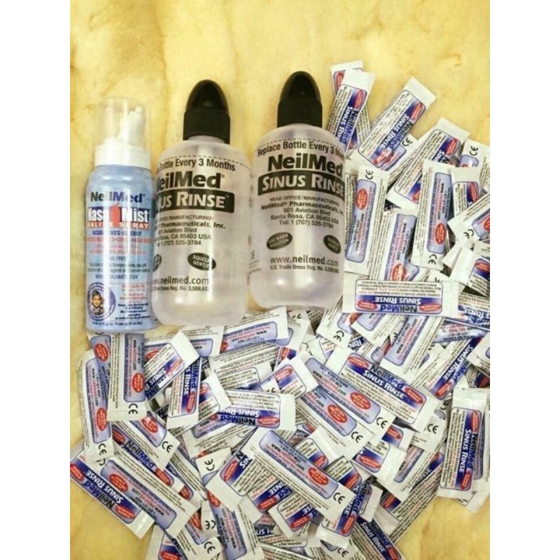 Bộ Nước Rửa Mũi NeilMed Sinus Rinse - 1 xịt & 2 Bình & 250 gói muối-Xuất xứ Mỹ