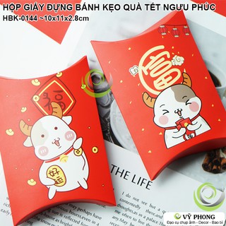 SET 5 HỘP GIẤY HÌNH GỐI 10x11x2.8cm HÌNH CON TRÂU, NGƯU PHÚC ĐỰNG BÁNH KẸO QUÀ TẾT,  XUÂN NĂM MỚI HBK-0144