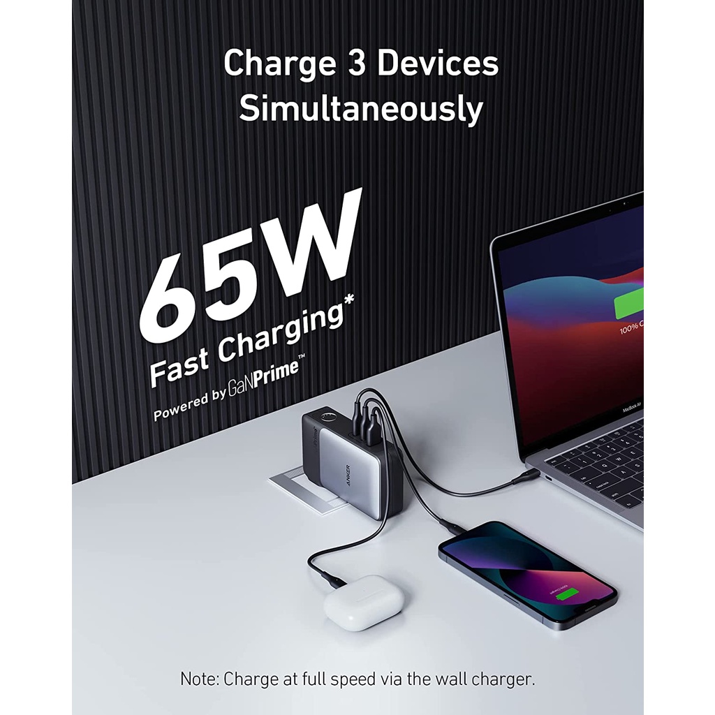 Củ sạc nhanh Anker 733 Fusion 2in1 A1651 kiêm sạc dự phòng dung lượng 10000mah GaNPrime PowerCore 65W