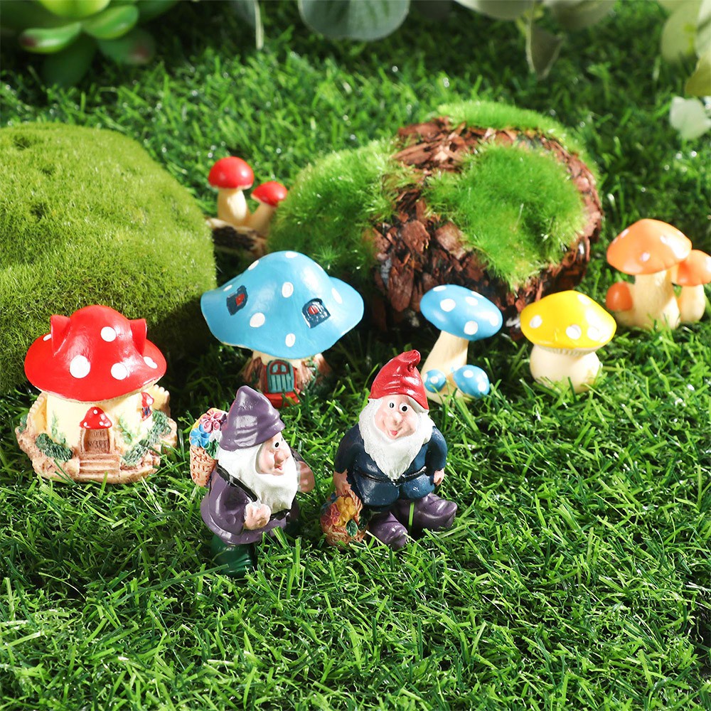 JANE Gift Miniature Mushroom House Mini Accessories Micro Landscape Mushroom Figurines Bonsai Ornament Resin Craft Fairy Garden DIY Decor Gnome Terrarium