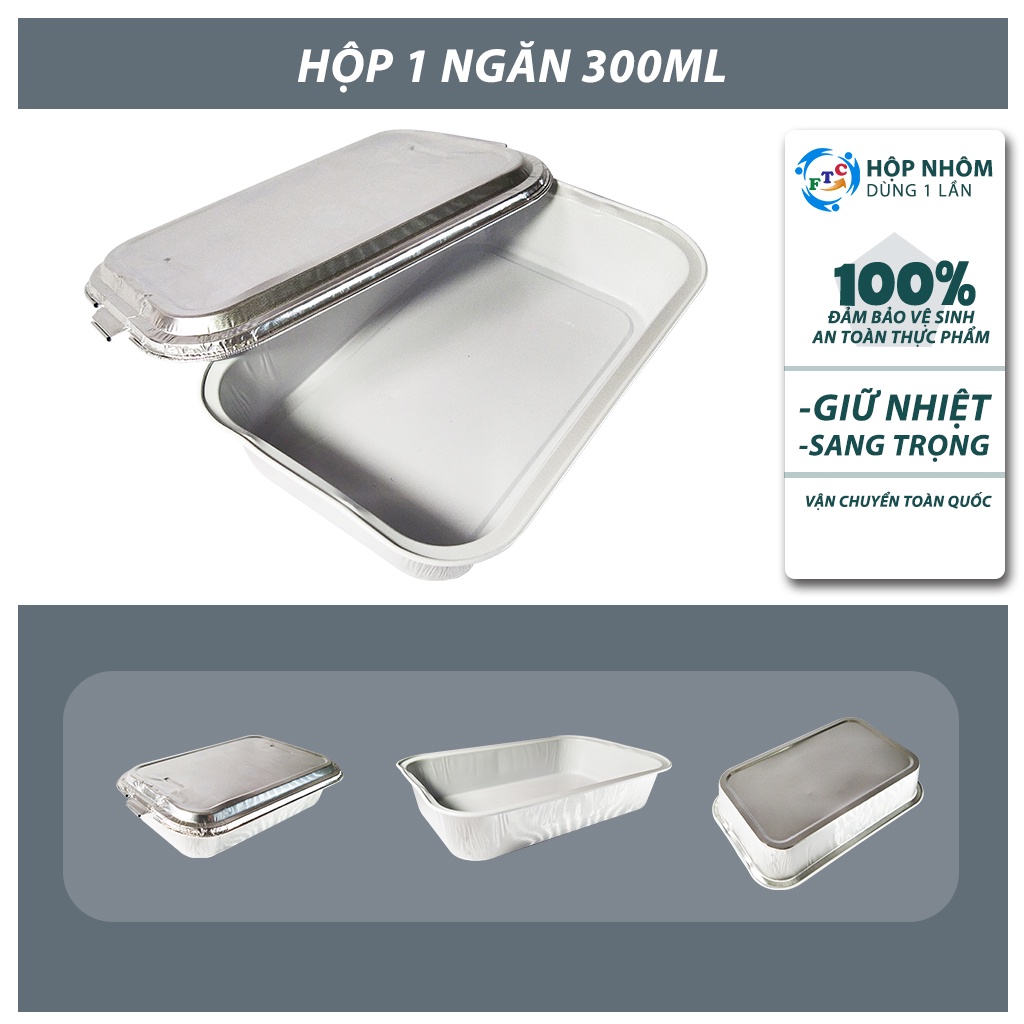 Khay nhôm 300ml hộp giấy bạc có nắp loại 1 cực tiện dụng MS158