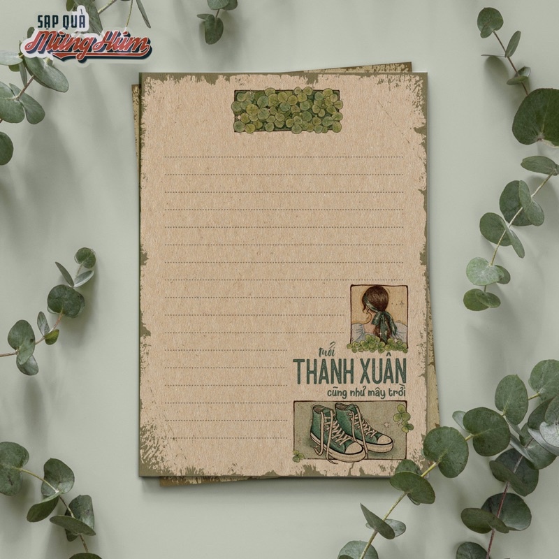 Giấy viết thư tâm sự, thanh xuân và yêu thương. Chất liệu kraft, vintage & thân thiện môi trường.