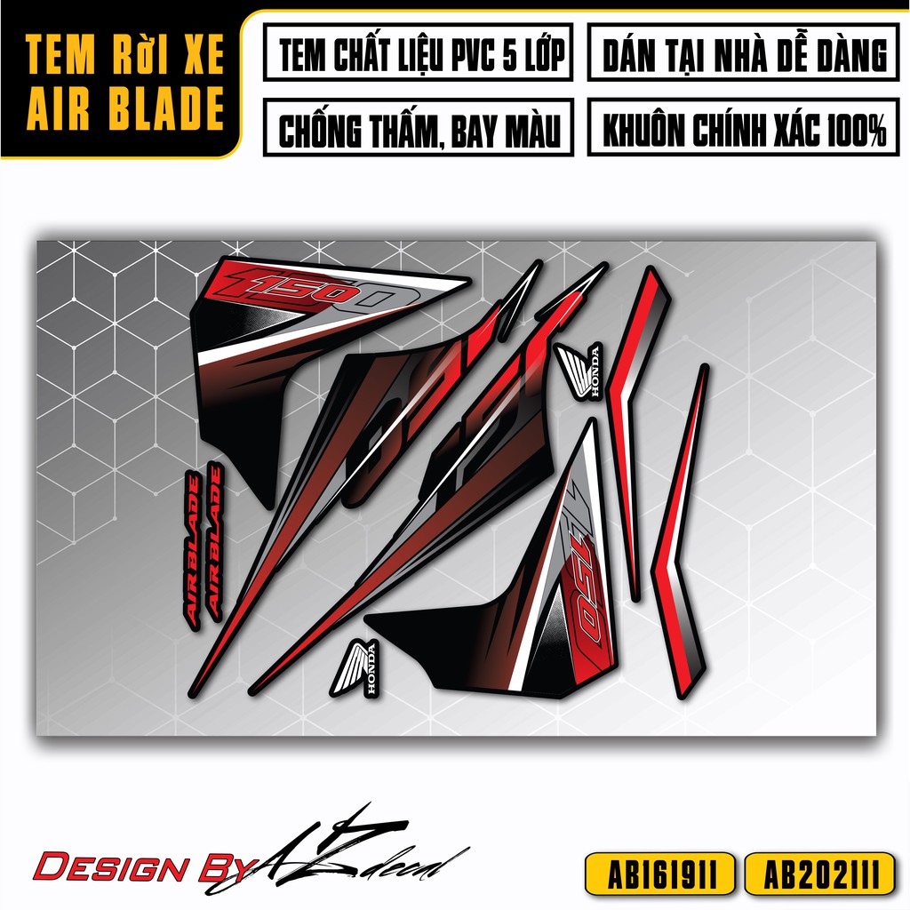 Tem Air Blade Mẫu Text 150 Cách Điệu | AB11 | Chất Liệu Decal PVC Cao Cấp Chống Nước, Chống Bay Màu