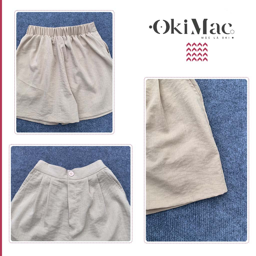 Quần short nữ đũi lưng cao dáng váy xòe dẹp kiểu đùi nữ cạp cao phong cách Ulzzang Hàn Quốc thời trang nữ OKIMAC | BigBuy360 - bigbuy360.vn