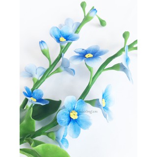 Cành hoa lưu ly mini hoa đất sét trang trí decor size nhỏ 14-16cm