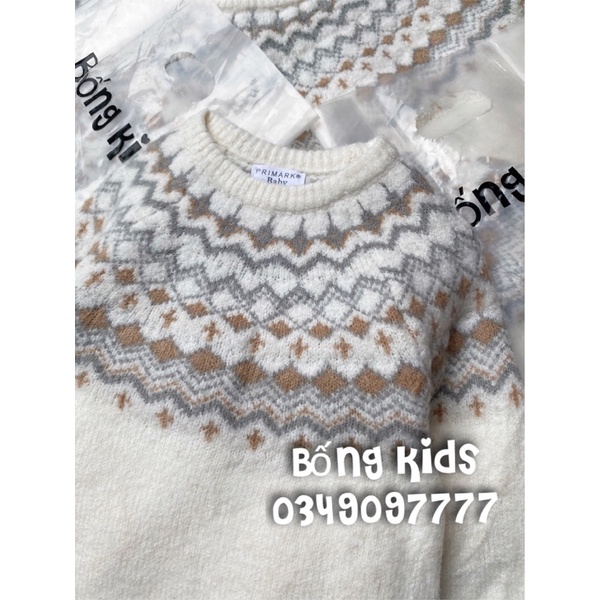 Áo Len Bé Gái JACQUARD Dáng Dài Trắng PR