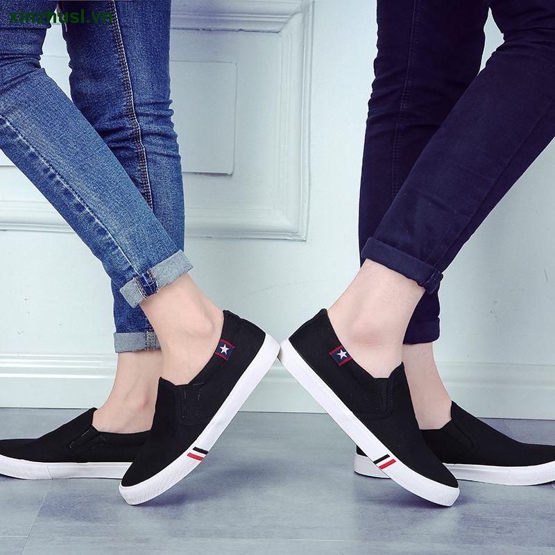 Giày lười vải canvas khử mùi màu trắng thời trang mùa hè phong cách Hàn Quốc cho nam nữ