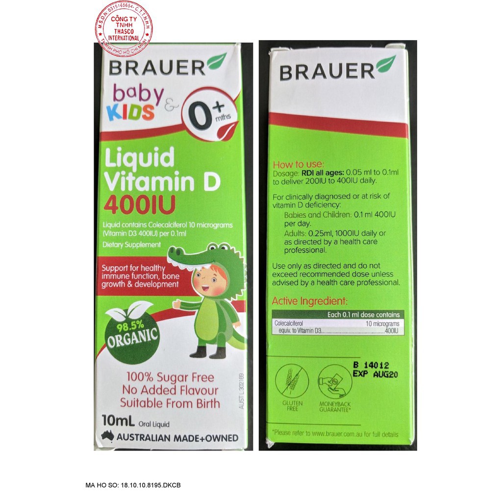 Brauer Liquid Vitamin D 400IU Bổ sung vitamin D cho trẻ sơ sinh lọ 10ml