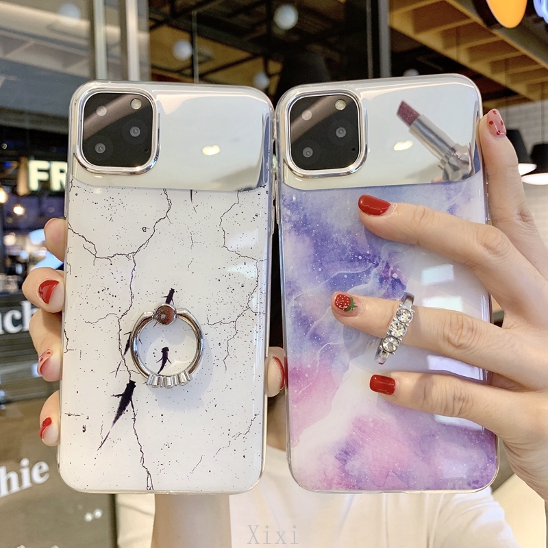 Casing OPPO Find X3 X2 Pro OPPO Reno 5 4 4G 3 Pro 2F 2Z 2 Z 10x Room K1 K5 A1k Phone Case With Finger Ring Holder Marble Plating Makeup Mirror Soft TPU Cover